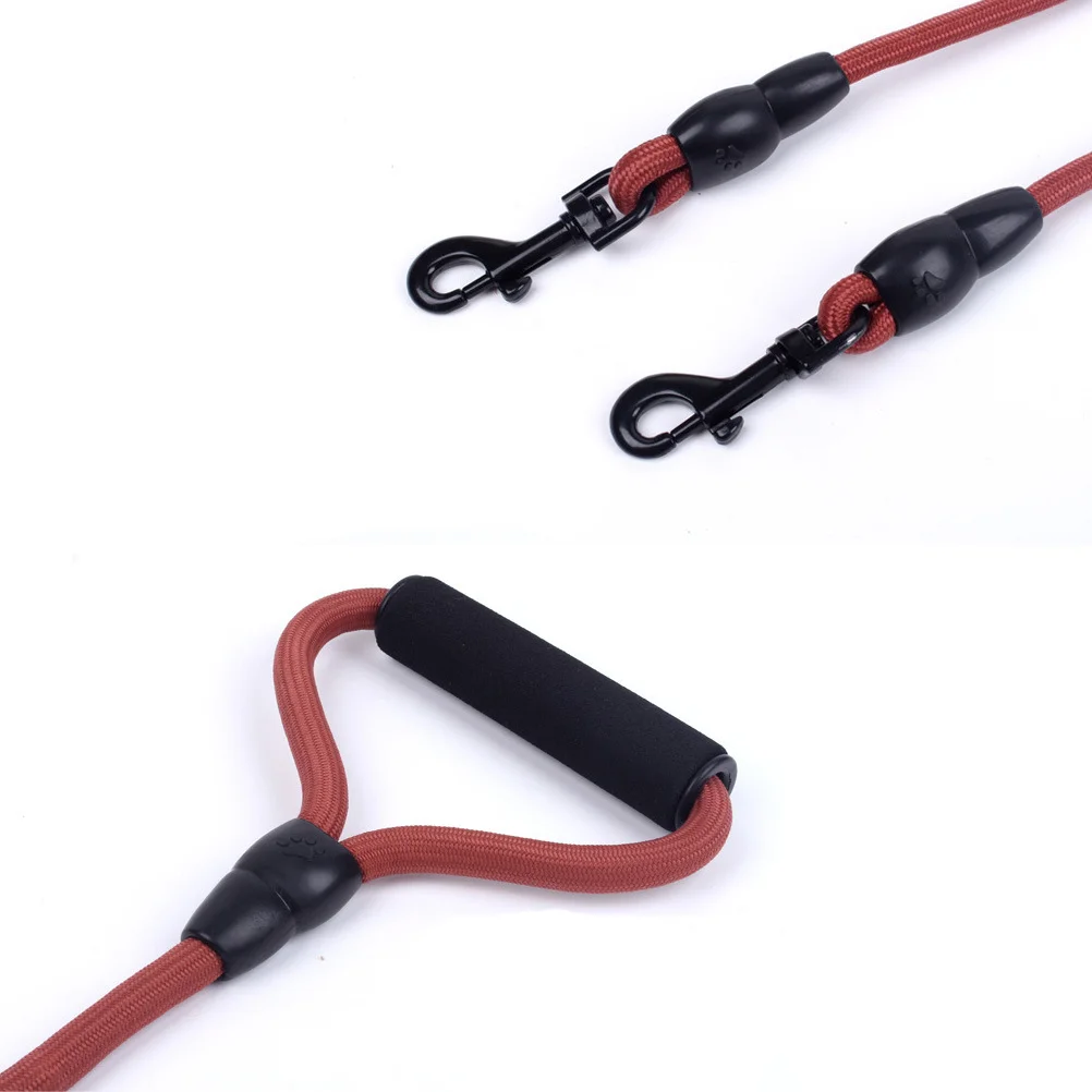 

Double Head Dog Leash Nylon Metal Foam Handle Anti-Loss Pet Walking Rope Coffee Dog Supplies Pet Hauling Cable