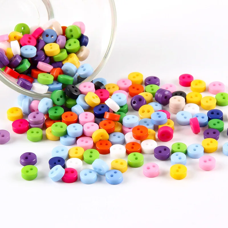 100Pcs 6mm Mini Resin Buttons Colorful Kid\'s Apparel Sewing Accessories Two Holes DIY Scrapbooking