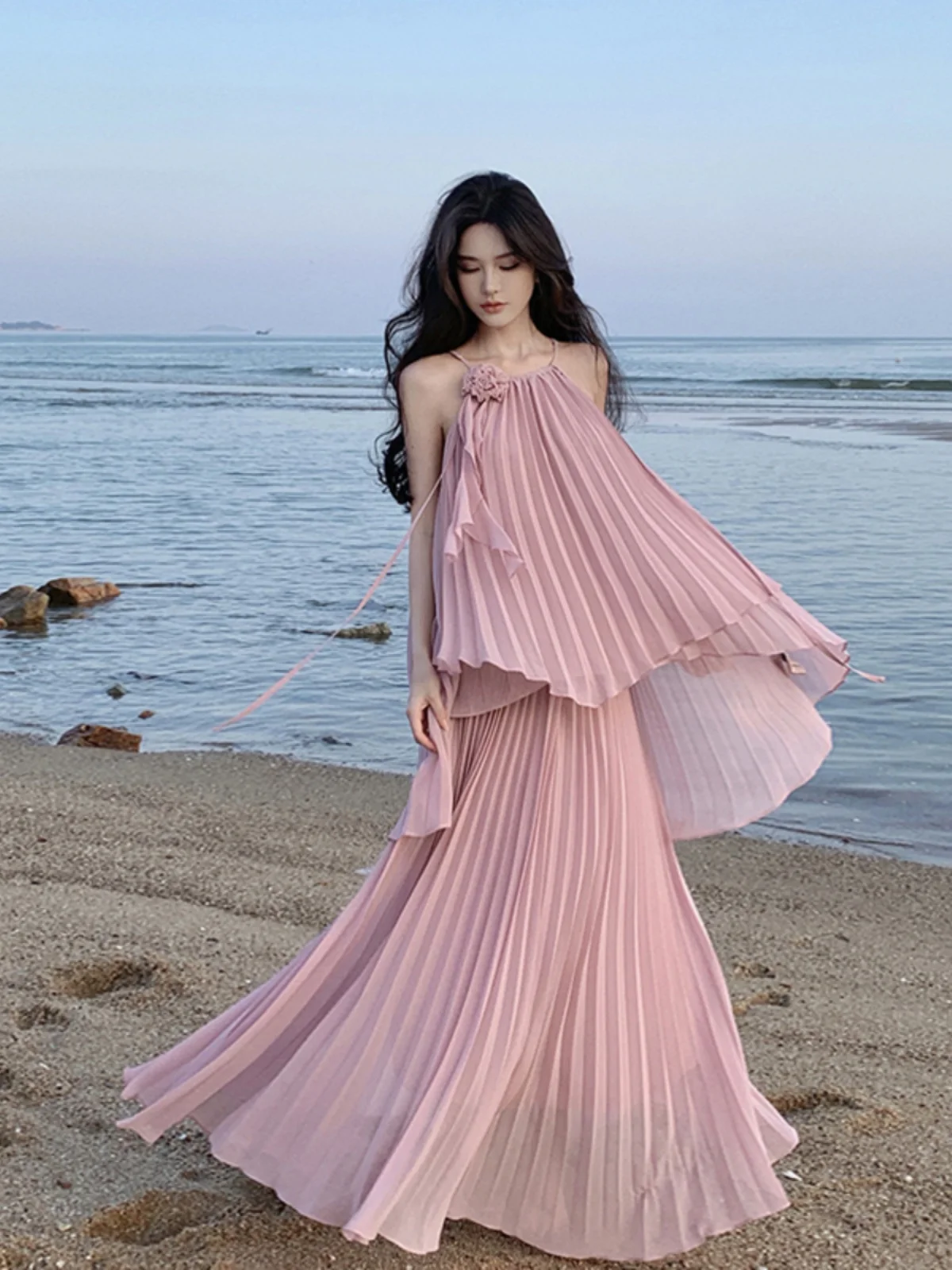 Ele Fairy Ensemble jupe plage Vaion Photoaphy fluide Gauzy deux pièces Ensemble été plage Dr décontracté léger