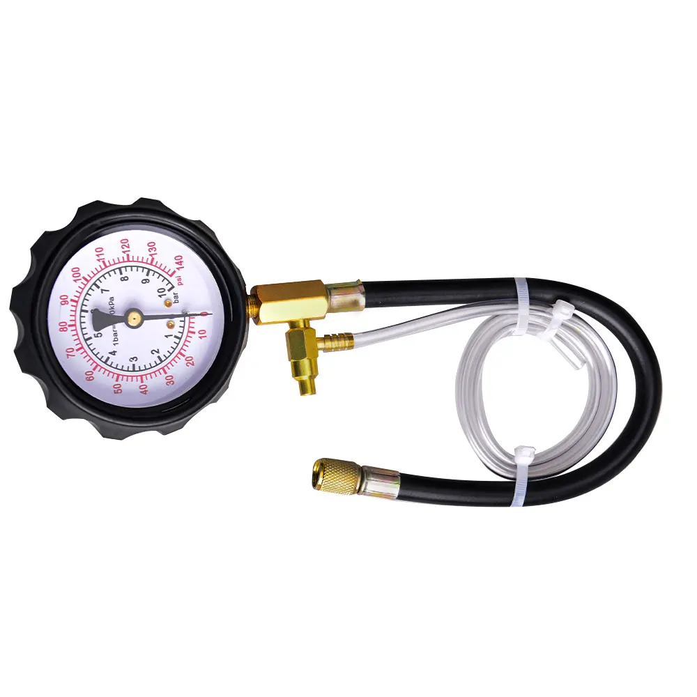 0~10Bar Replaceable Compression Fuel Injection Pressure Gauge Car Diagnostic Tester Tools Kit with Valve and Drain Hose 0-140psi