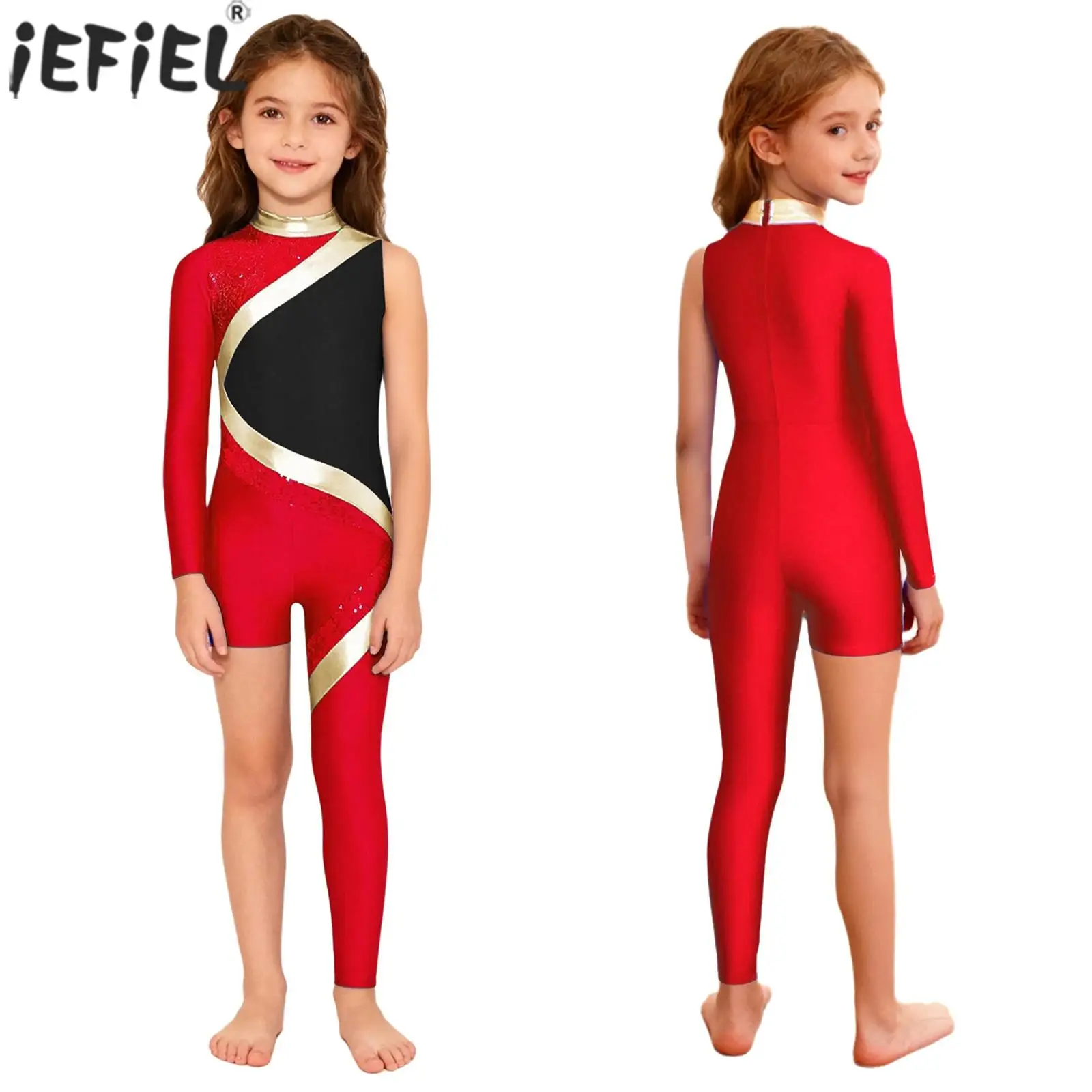 أطفال بنات الجمباز ثياب لامعة الترتر غير المتكافئة بذلة الباليه الرقص التزلج البهلوانية اليوغا أداء زي #1