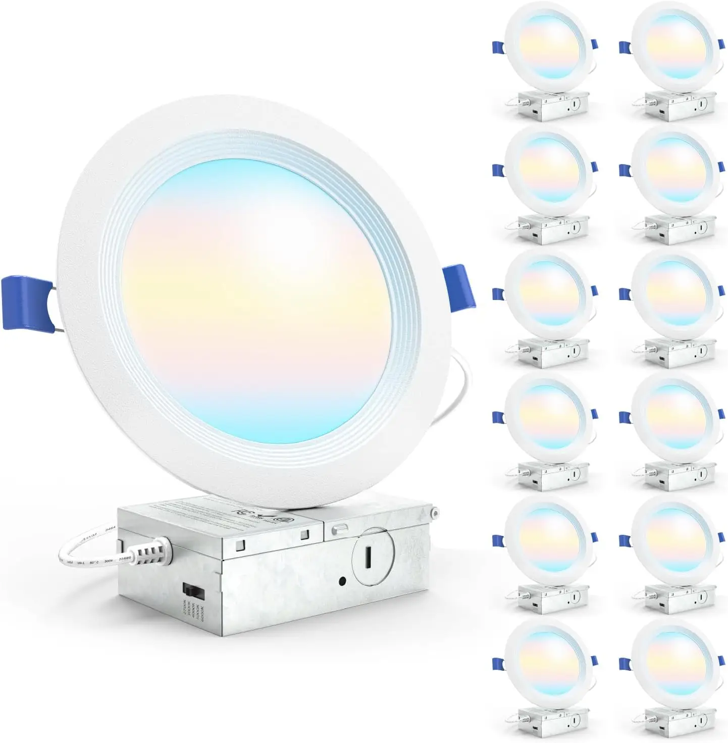 

6 Inch LED Recessed Light, 14W 1200LM, Selectable CCT 2700K-6000K, Dimmable with Junction Box, 12 Pack