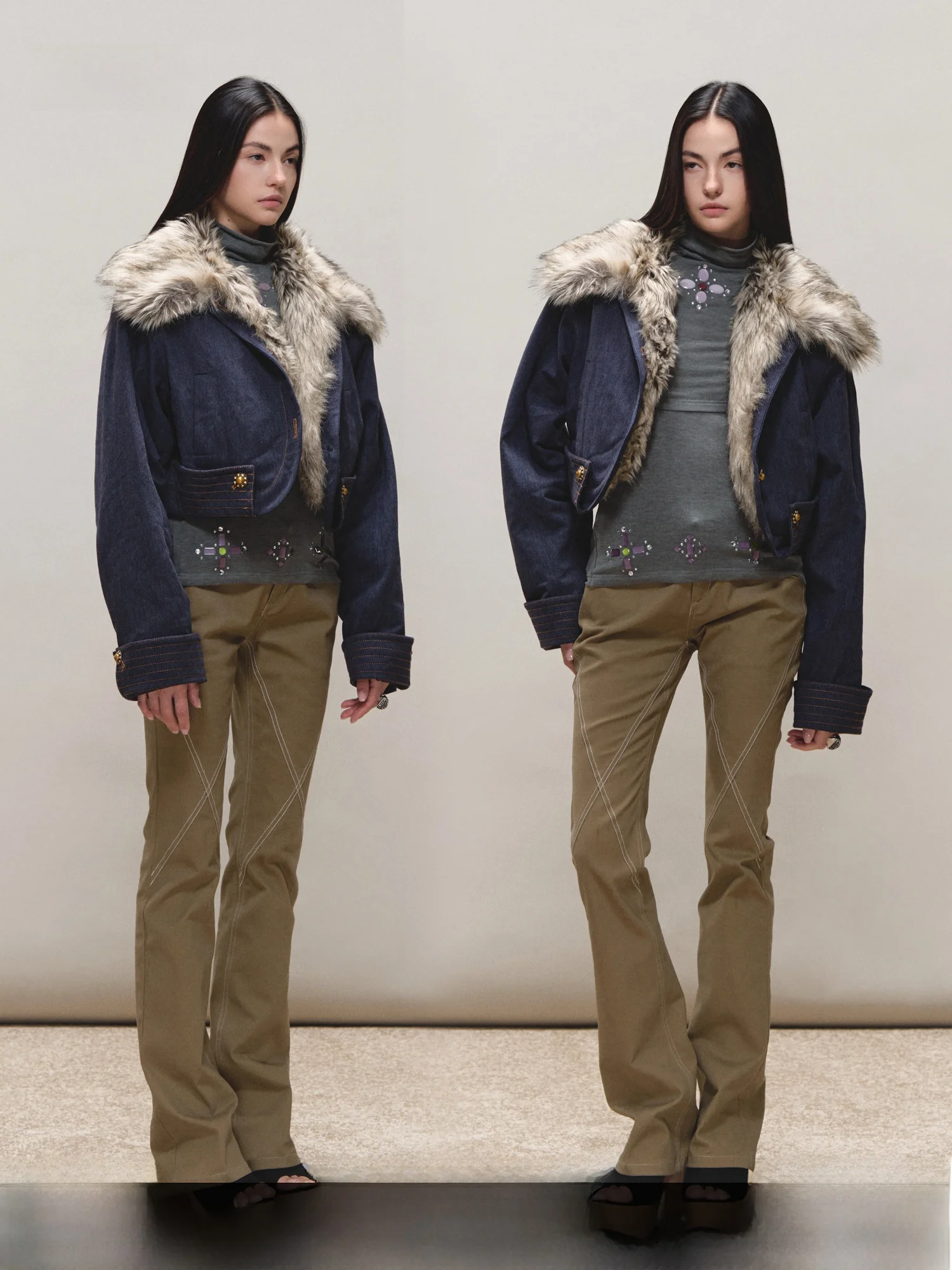 

Ретро-куртка PRRP с большим меховым воротником и хлопковой подкладкой, рабочая парка, приталенный крой, длинный рукав, застежка-молния