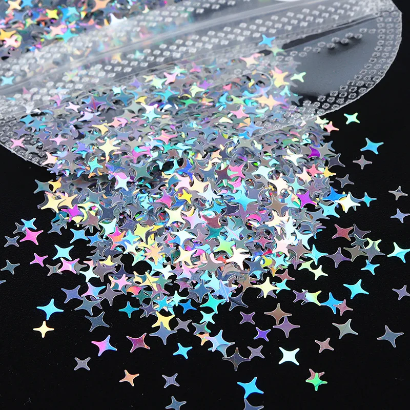 Prettyg 1 caixa mix estrela de quatro pontas lantejoulas glitter forma brilho estrela cor holográfica glitter para resina diy decoração da arte do prego