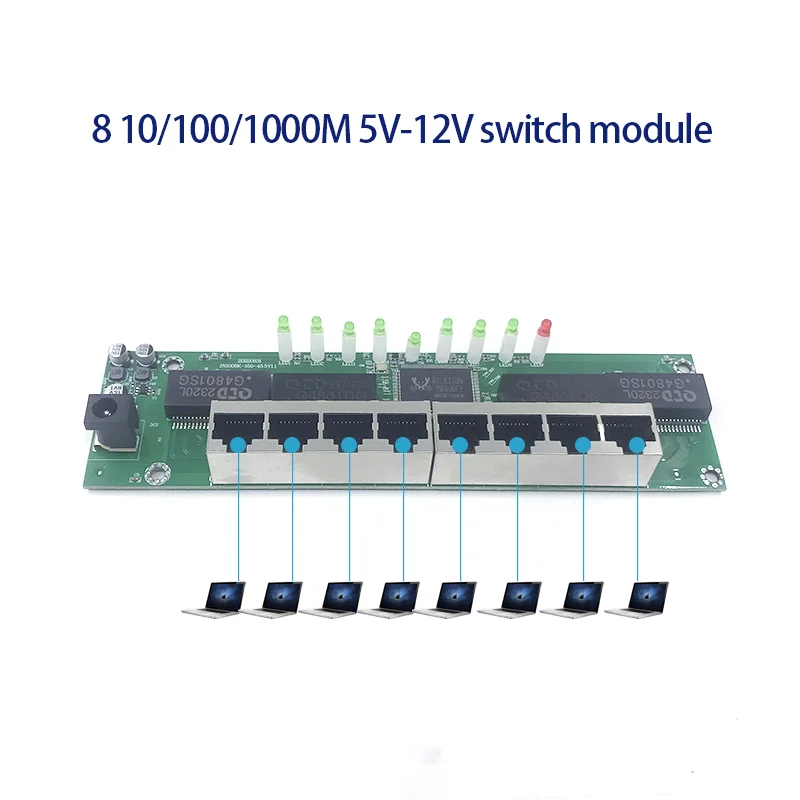 Switch Ethernet industria 8 porte 10/100/1000M switch ethernet di rete 5V/12V ingresso di alimentazione temperatura da-40 a 75 ℃