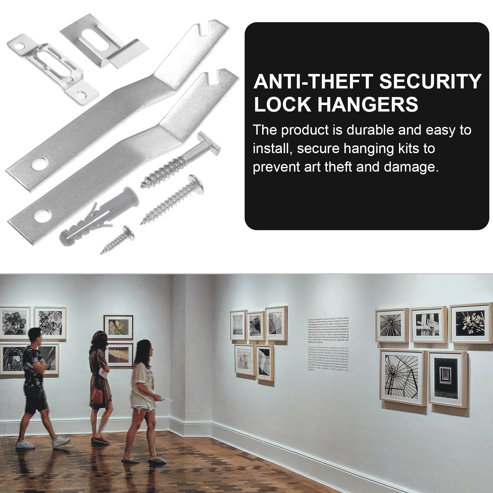 

2 Sets Anti Theft Hangers Durable Picture Hanging Kits for Museums Galleries 24 Inch Walls Photo Frames Mirror Hardwares Stable