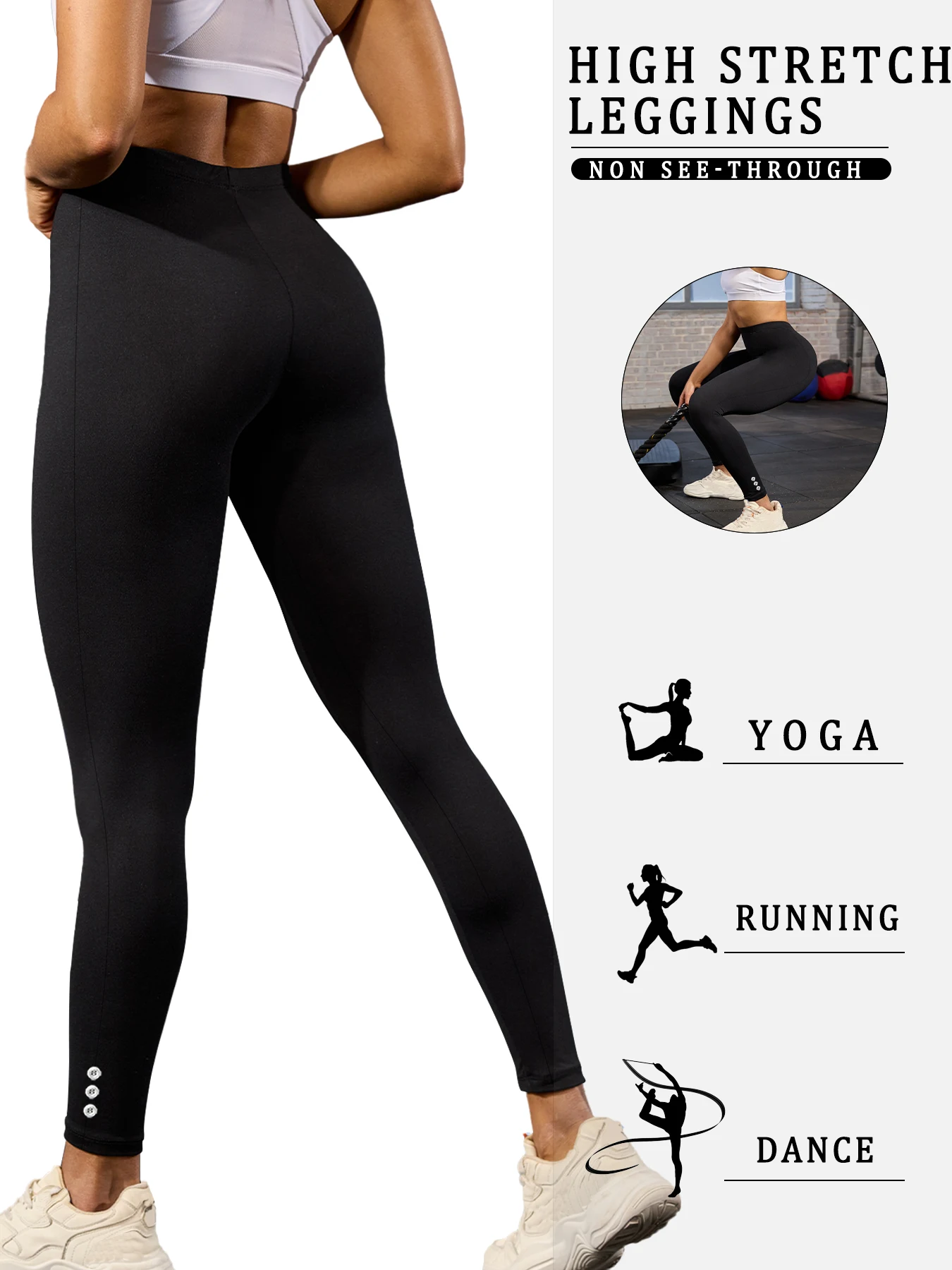 

Women's Super Soft Leggings With Side Button Detail, High Stretch No SeeThrough Workout Running Yoga Athletic Capri Leggings