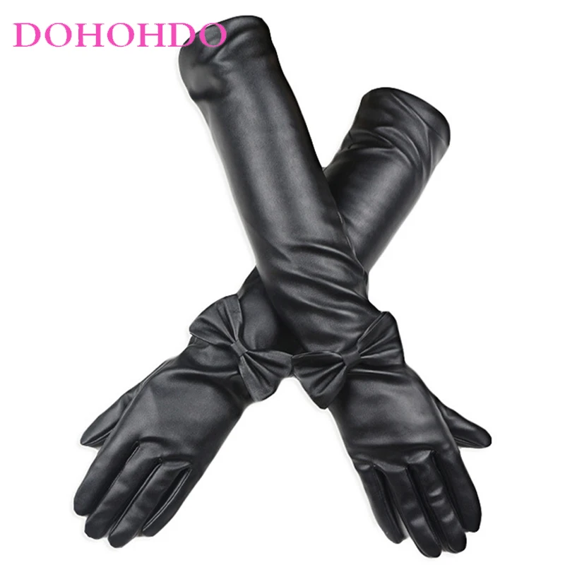 

Touch-screen Leather Gloves Long Finger Woman‘s Leather Winter Gloves Butterfly Design Autumn And Winter Warm Black PU Gloves