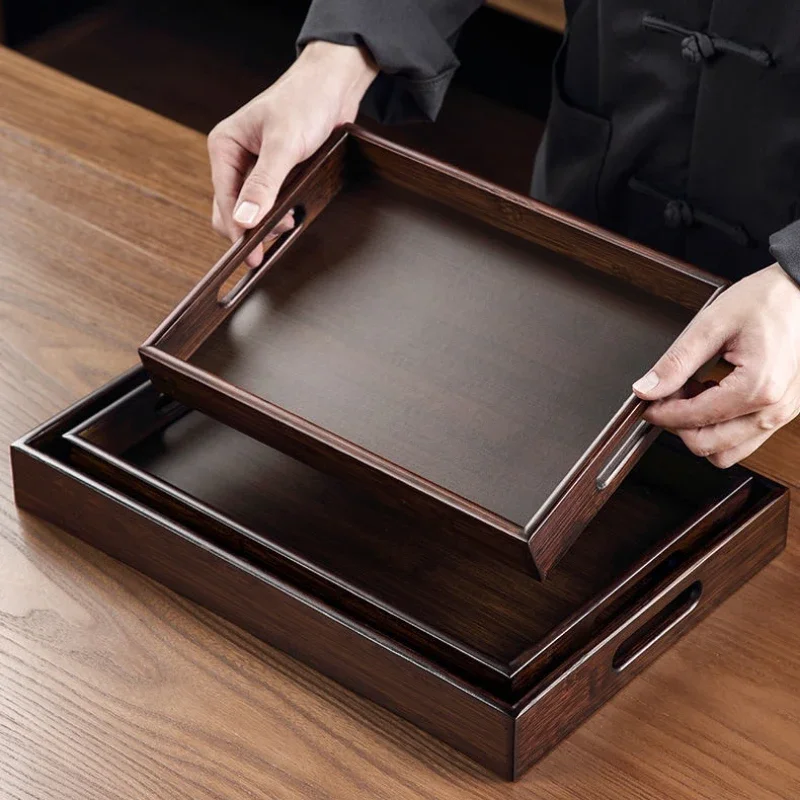 

Retro Bamboo Wooden Rectangular Storage Trays Hotel Dessert Dinner Bread Fruit Food Plate With Handle Home Kitchen Wooden Tray