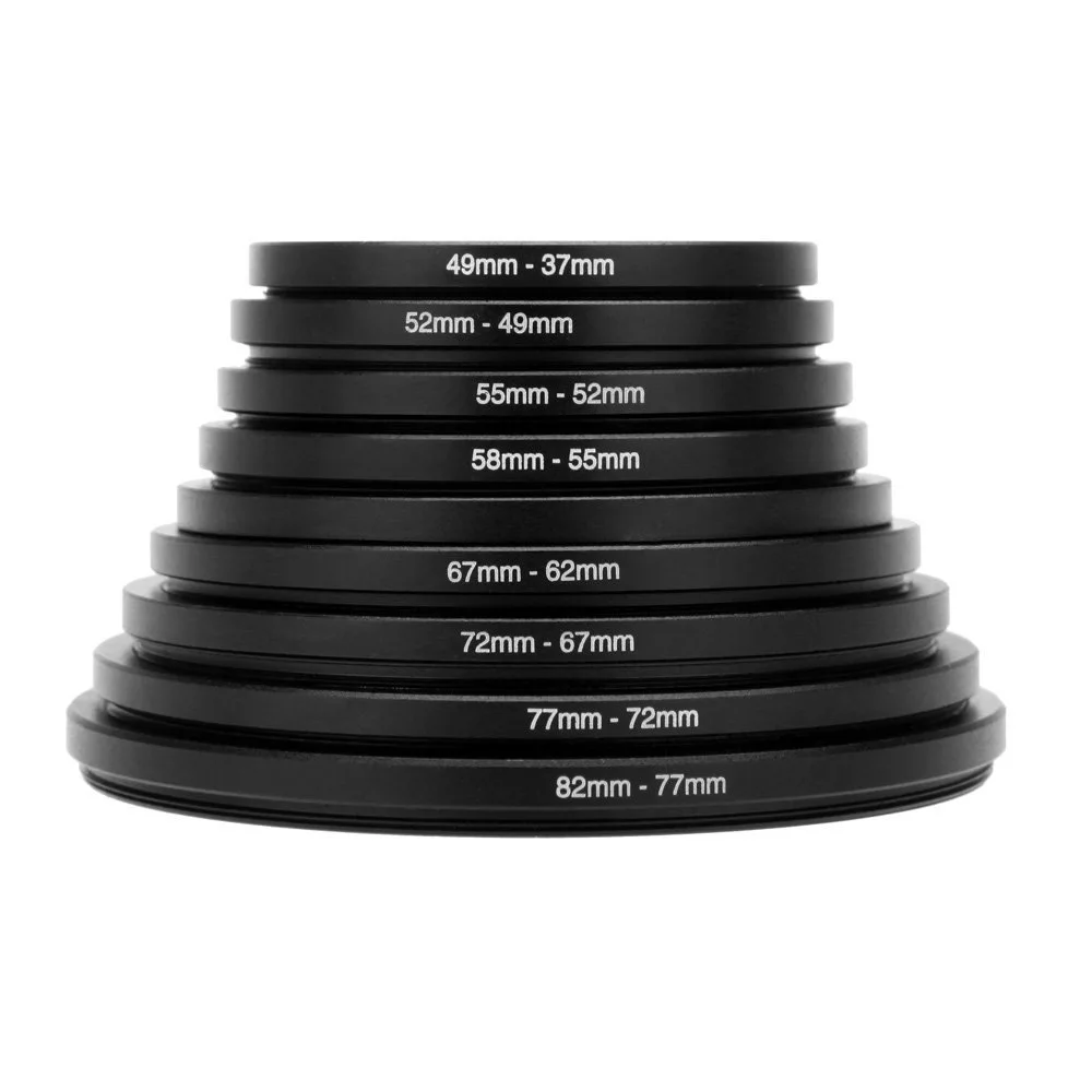 Adaptador de filtro de lente para todas as DSLR, Step Up and Down Ring, kit de montagem, 37-82, 82-37mm, 18pcs