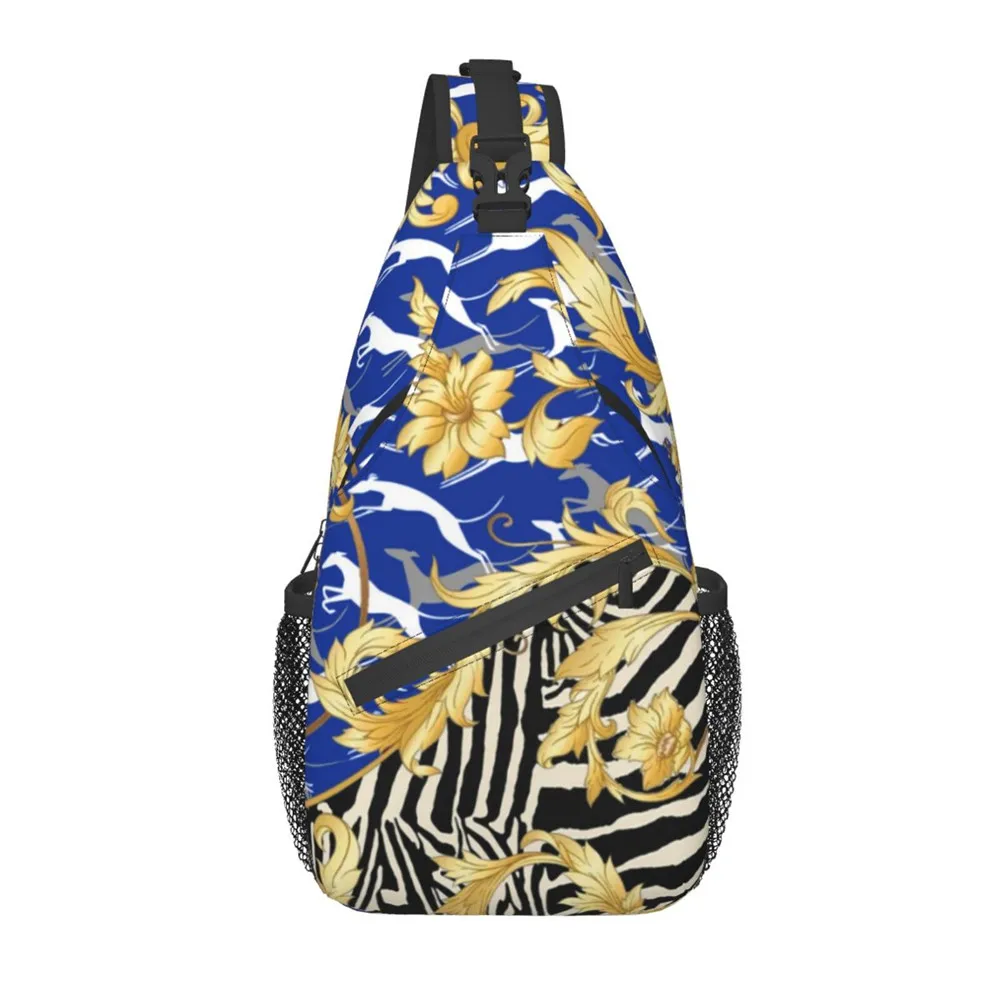 

Noisydesigns Men Chest Bag For Club Backpack Blue Greyhound Dogs Gold Floral Print Cross Shoulder Sling Male Bags Bolsa Dropship