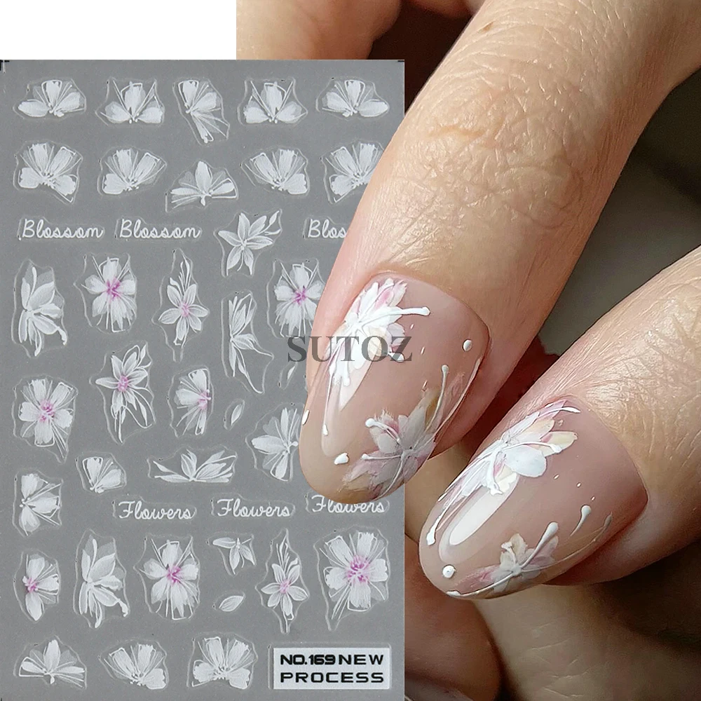 Fiori bianchi adesivi per unghie petalo pizzo rosa farfalle decalcomanie per unghie matrimonio sposa Nail Design elegante Manicure Decor GLNO-168