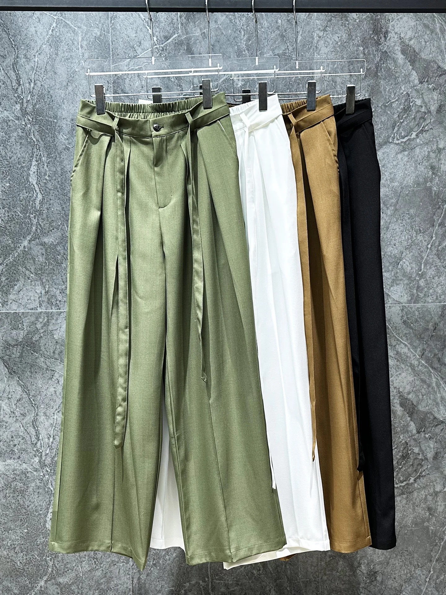 

Корейские мужские повседневные брюки-костюмные штаны с широкими штанинами и декоративными элементами, свободные, удобные, молодежные, модные для молодых мужчин