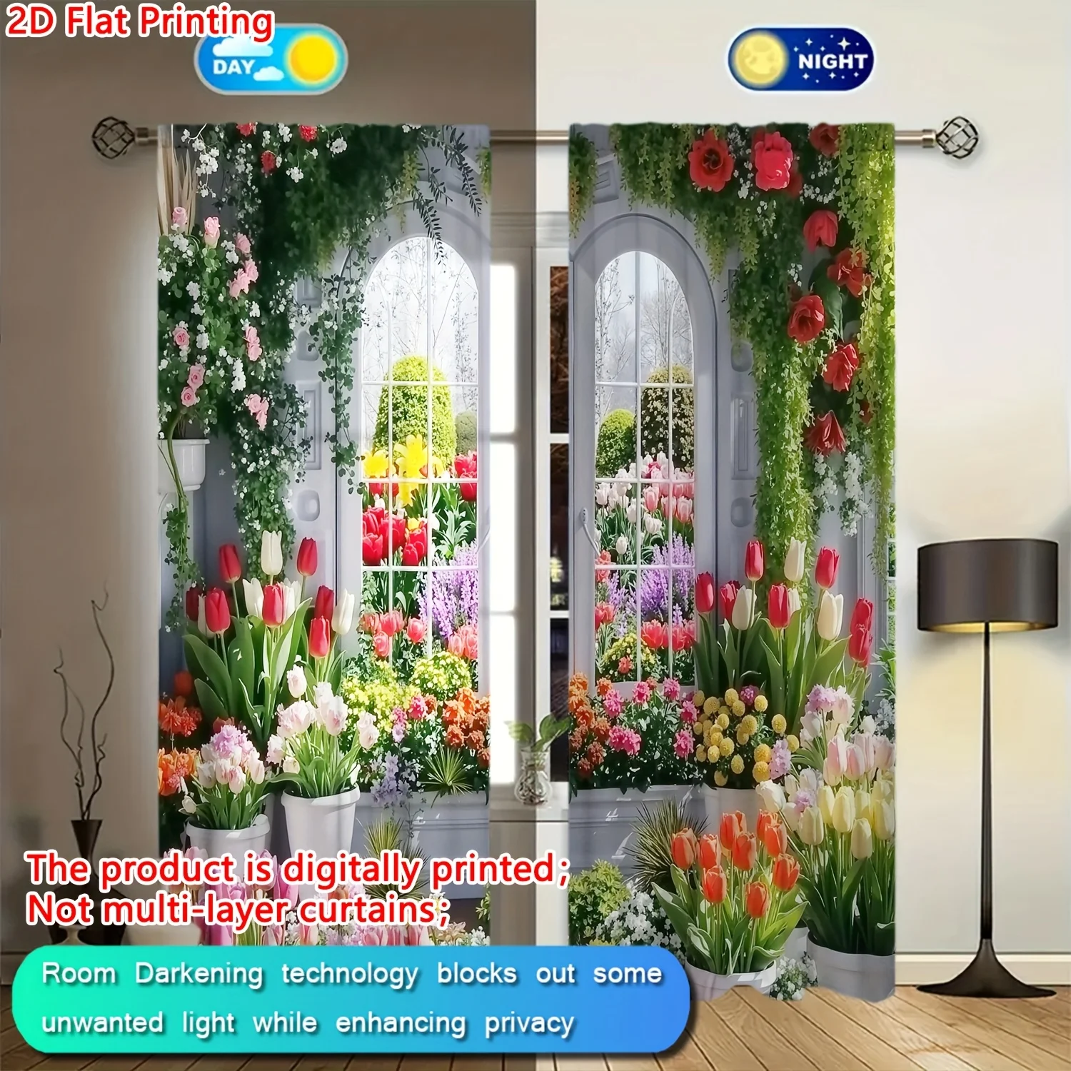 Digital Print Floral Garden Curtains Realistic Spring Flower Mural Window Drapes for Living Room Bedroom Decor