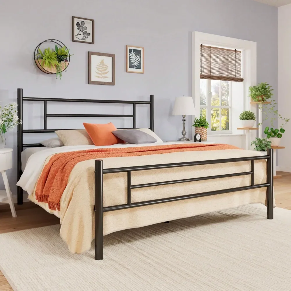 

14 Inch Twin Full Queen King Size Metal Platform Bed Frame With Headboard And Footboard, Underbed Storage, Strong Metal Slats S