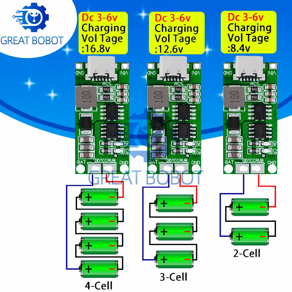 Multi-Cell 2S 3S 4S Type-C To 8.4V 12.6V 16.8V Step-Up Boost LiPo Polymer Li-Ion Charger 7.4V 11.1V 14.8V 18650 Lithium Battery