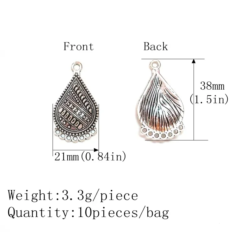 New 38mm 10pcs Water Droplets Connector Zinc Alloy  Earrings Porous Connector Charms Pendant for DIY Jewelry Accessories