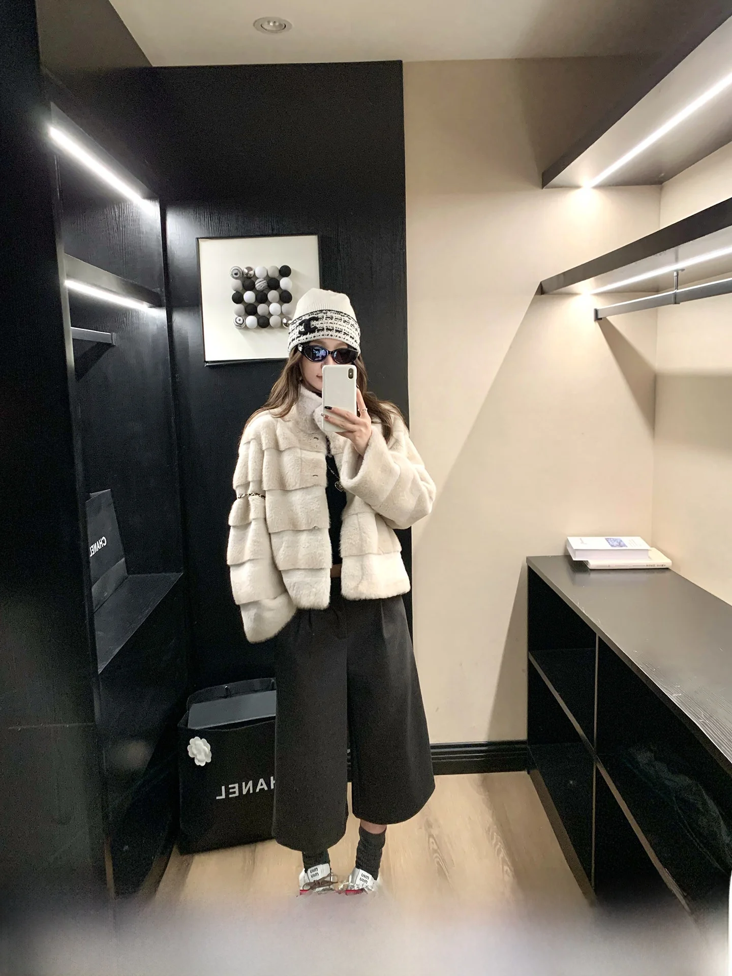 

Anneop ey Woolen Mid-Calf Pants Women's Casual Elastic Waist Slim Wide Leg Autumn Winter Faion Trousers