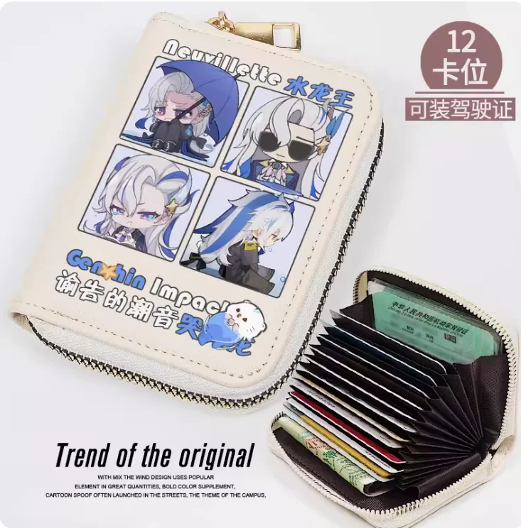 Anime Genshin Impact Neuvillette Fashion Wallet PU Purse Card Coin Zipper Cash Holder Bag Cosplay Gift B298