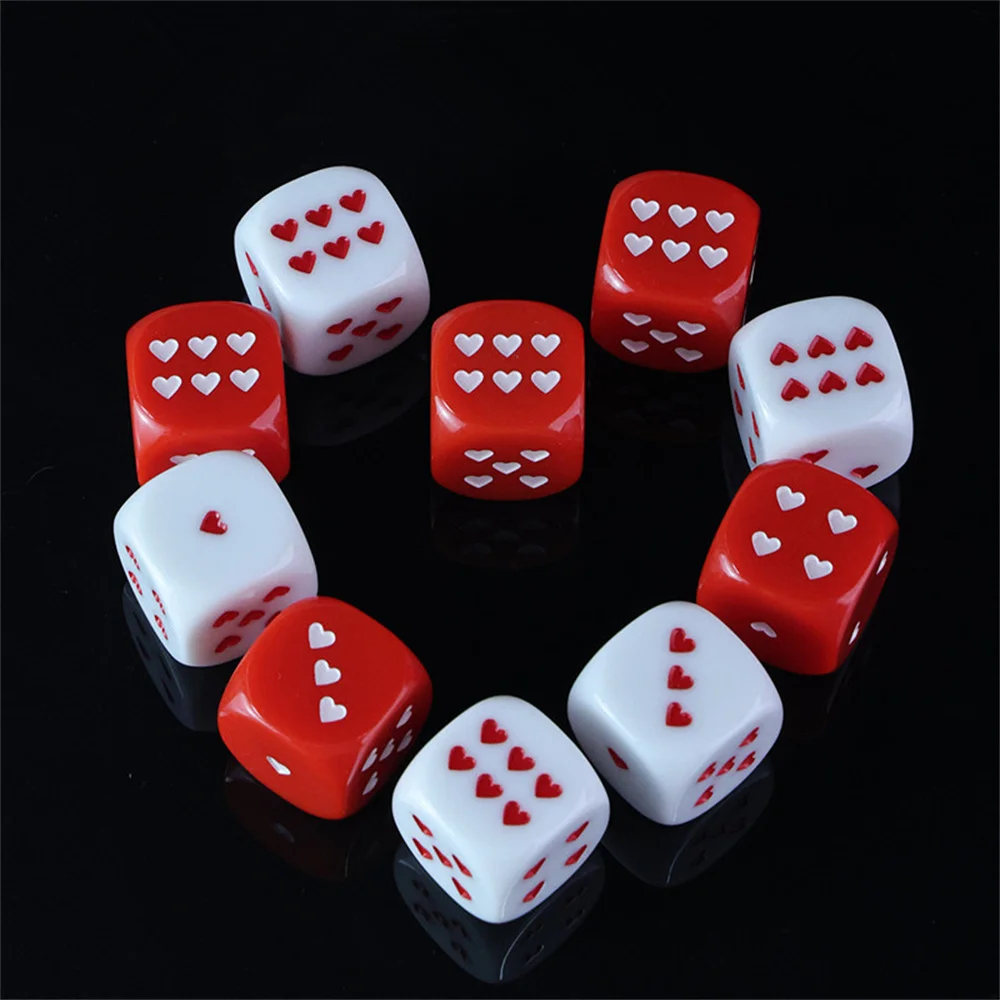 

2 шт., 25 мм, акриловые кости в форме сердца, 6-сторонние круглые угловые кости в форме сердца для бара, вечеринки, семейных игр, аксессуары для настольных игр