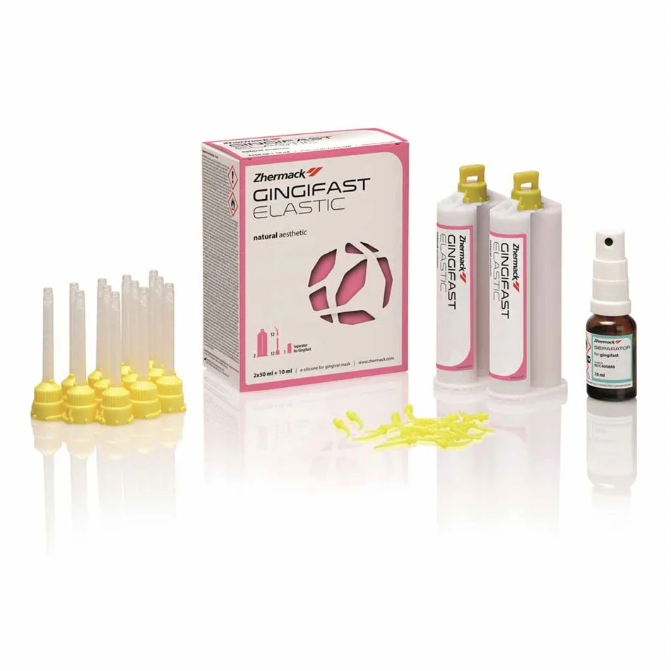 Zhermack GINGIFAST Elastic&Rigid Silicone Gingival Mask Professional Dental Lab Material 2x50ml Cartridges with Separator