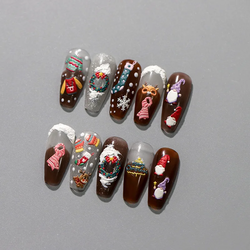 Snowflake Sweater Gloves Scarf Christmas 5D Soft Embossed Reliefs Self Adhesive Nail Art Sticker Cute Cartoon 3D Manicure Decals