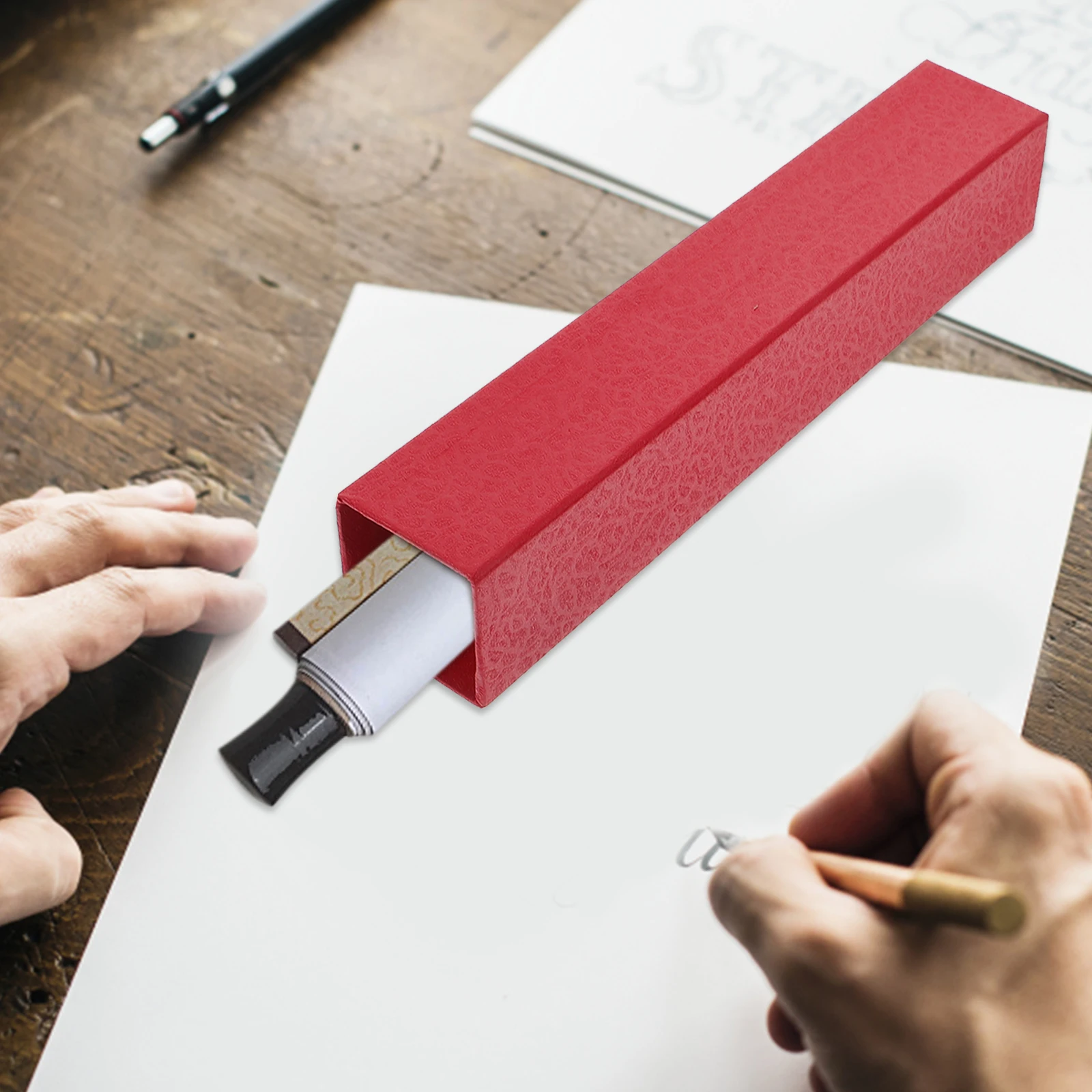 

2Pcs Calligraphy Painting Storage Boxes Red Holders Practical Artworks Paper Documents Blueprints Scroll Picture