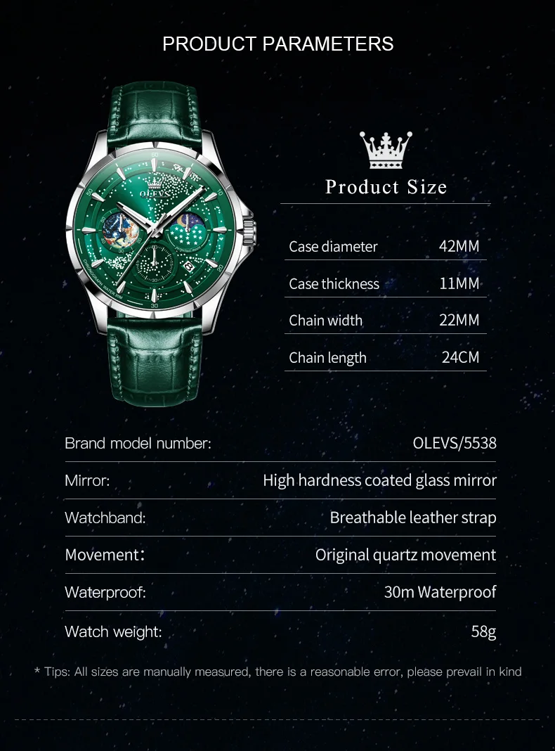 OLEVS Full Green Men\'s Watch Auto Date Waterproof Man Wristwatches