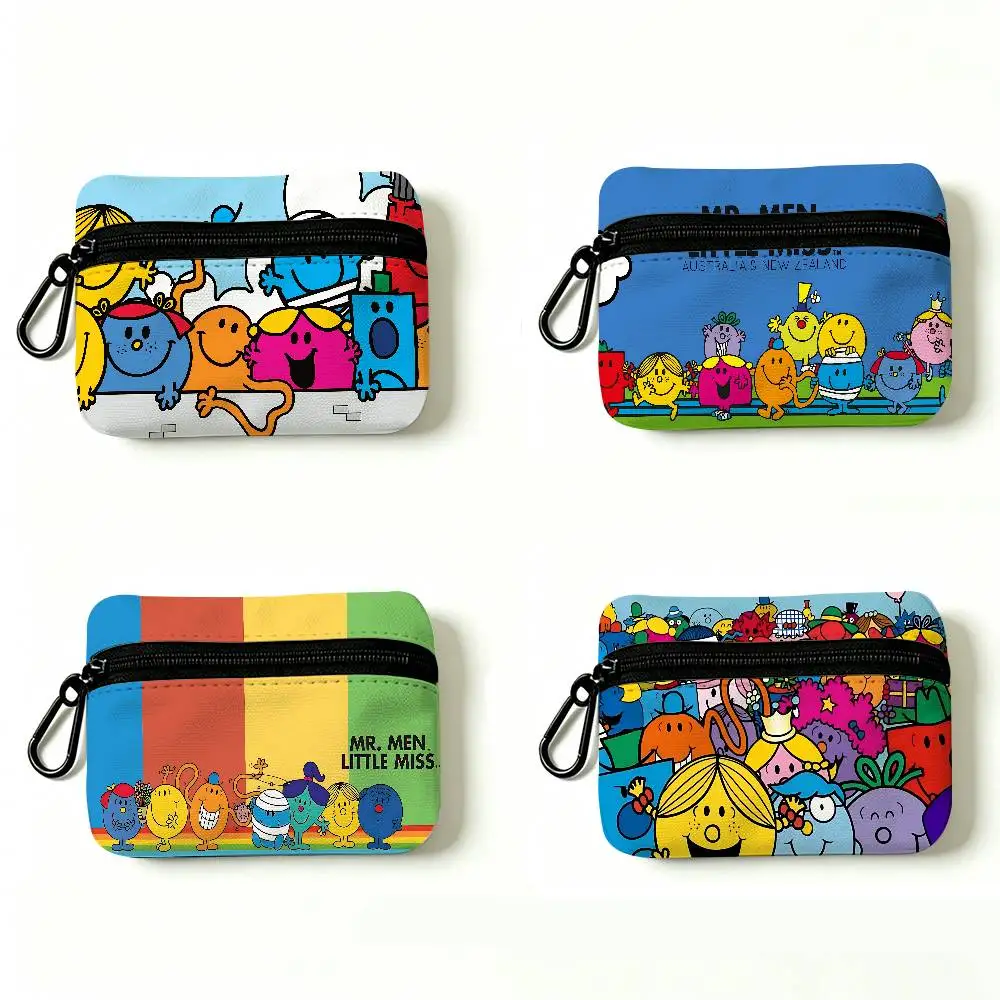 Children M-Mr Men L-Little Miss Lightweight Oxford Fabric Coin Purse Carabiner Hook Design Mini Card Key Organizer Bag