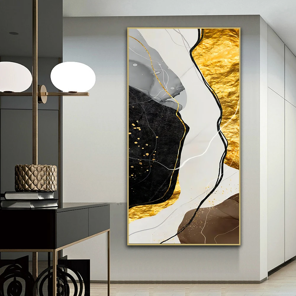 

Modern Golden Foil Pictures Prints Canvas Art Abstract Painting Wall Art Posters Geometric Line Art for Room Home Cuadros Decor