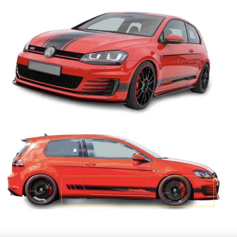 

Sport Racing Body Side Waist Line Roof Hood Stripe Black Stickers Decal Wrap Vinyl Film Overlay for VW Golf 7 MK 7 Polo