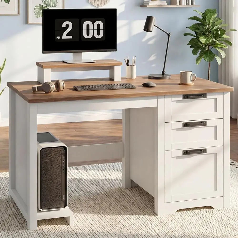 

47.2”armhouse Computer Desk with Adjustable ile Der, 3 Ders Reversible Executive Desk with Movable Monitor Stand & PC Case Stand