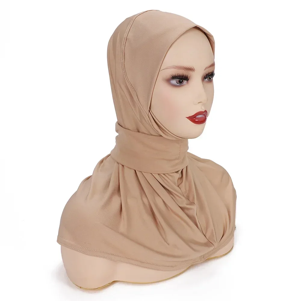 New Breathable Solid Color Chin Convenient Headscarf, Malaysian Indonesian Bottom Cap Instant Hijab