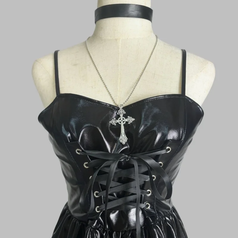 Misa Amane Death Note Cosplay Kostuums Imitatie Lederen Sexy Jurk Ketting Kanten Mouwen Kousen Vrouwen Uniformen Anime Outfits