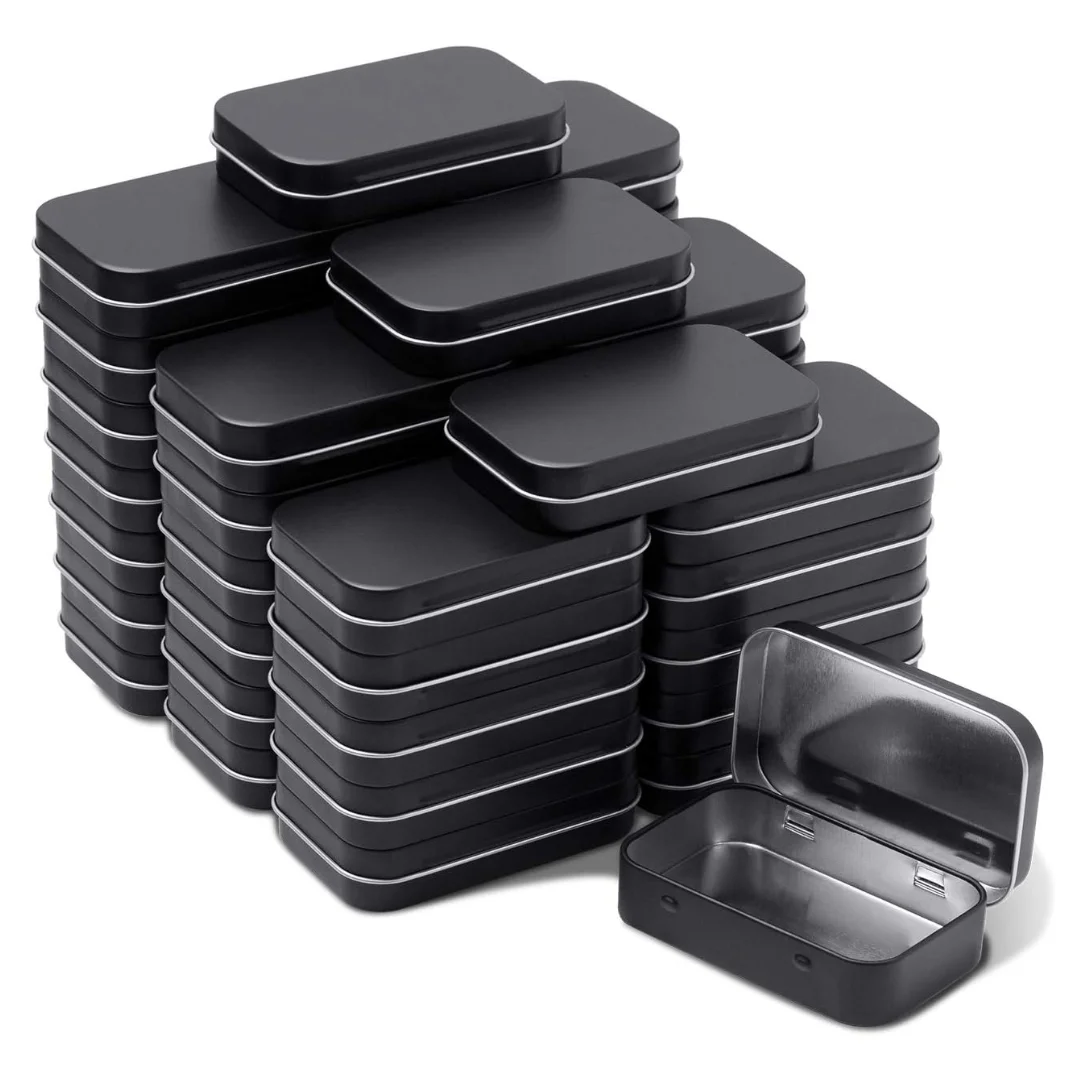 Metal Rectangular Hinged Tins - Pack of 30 Matte Black Mini Portable Box Containers Small Empty Storage Tins with Lids Home