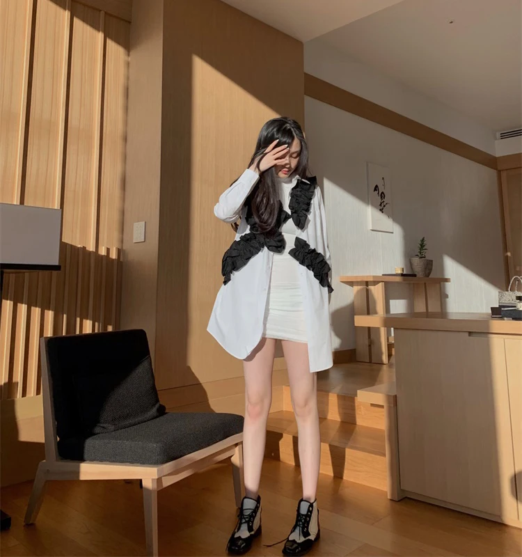 

Черное платье-рубашка миди с узлом, женское, дизайнерское, с длинным рукавом, на пуговицах, с воротником-стойкой