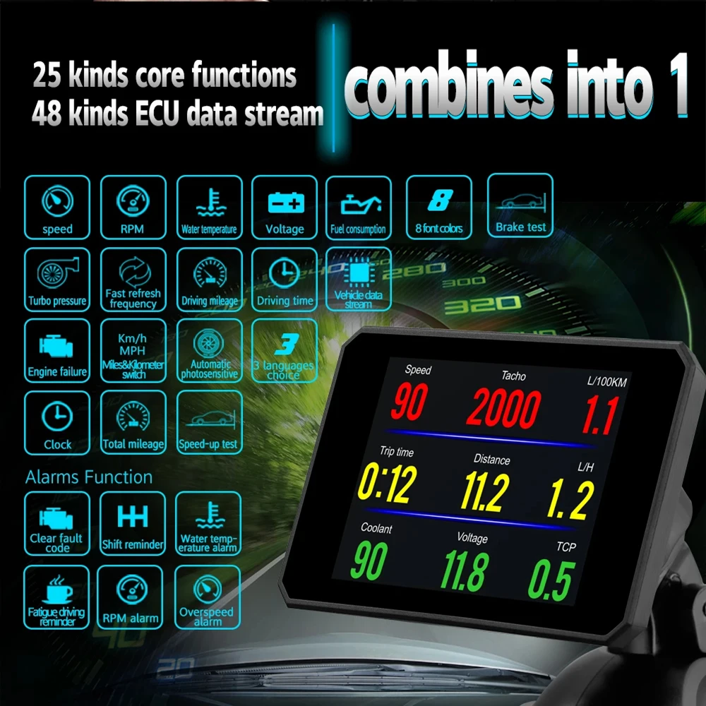 Head Up P16 OBD 2 Diagnostic Tool HUD Car Display Projector Digital Speedometer Speed Gauge Security Alarm Fuel Consumption