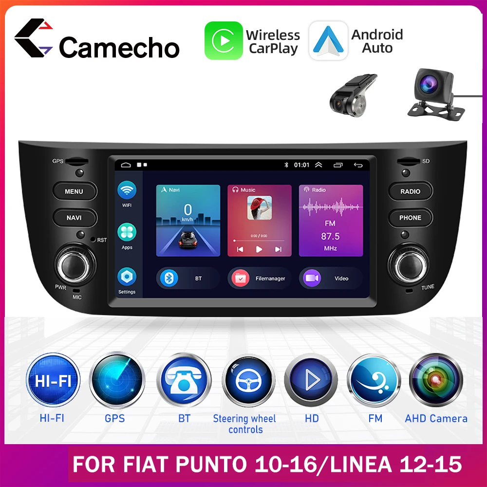 Camecho Android 11 Car DVD For Fiat Linea Punto EVO 2012-2015 7inch Car Radio Stereo Multimedia Player Carplay+Auto WIFI RDS BT