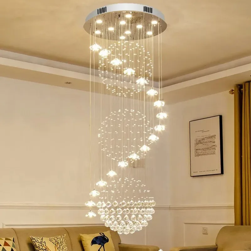 【Hot Sale】Villa Long Linear Pendant Light K9 Crystal Remote Control LED Adjustable Height Luxury Large Chandelier Dimmable 3000-
