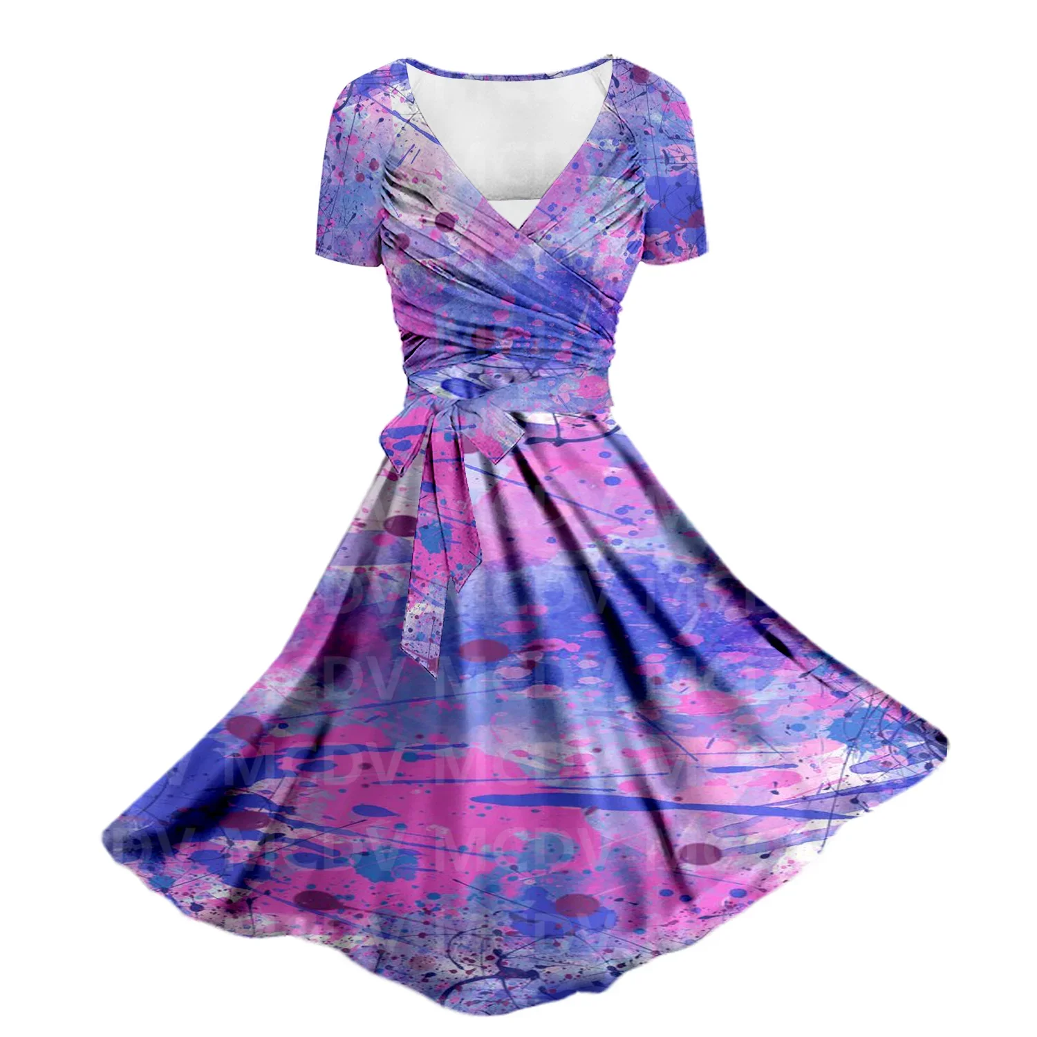 Women's Summer Colorful Graffiti Art Two Piece Dress 3D Printed Pocket Dress Female Dresses 02