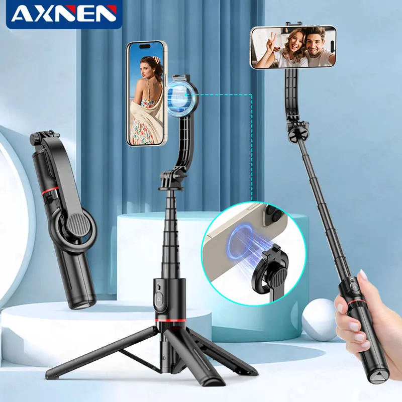 AXNEN L20 trípode/palo de Selfie magnético Bluetooth Control remoto sin aire para teléfonos inteligentes soporte estabilizador de mano trípode