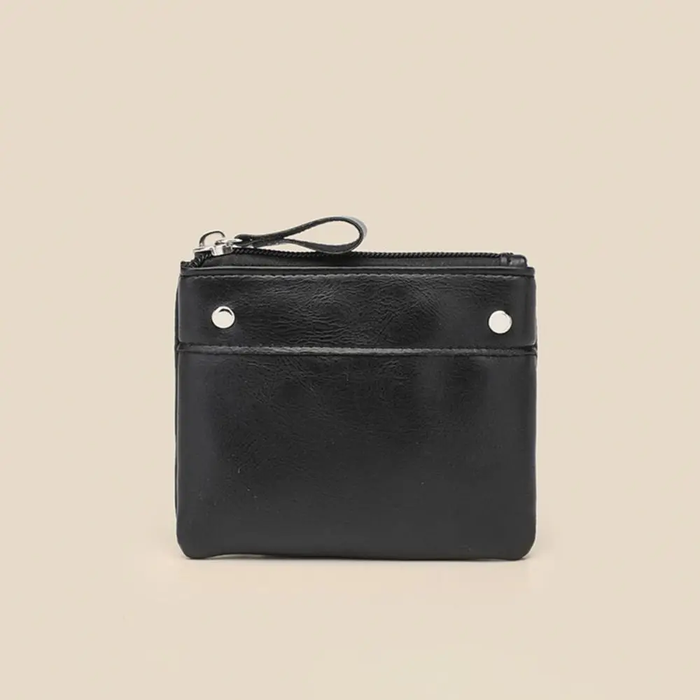 

Vintage PU Leather Short Wallet Mini With Zipper Simple Wallets Solid Color Card Holder Female