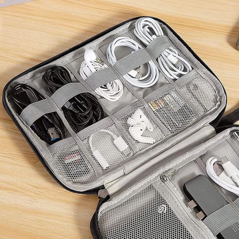 Waterproof and Anti Loss Black Data Cable Storage Bag Partition Design Business Travel Digital Accessories Portable Storage Bag
