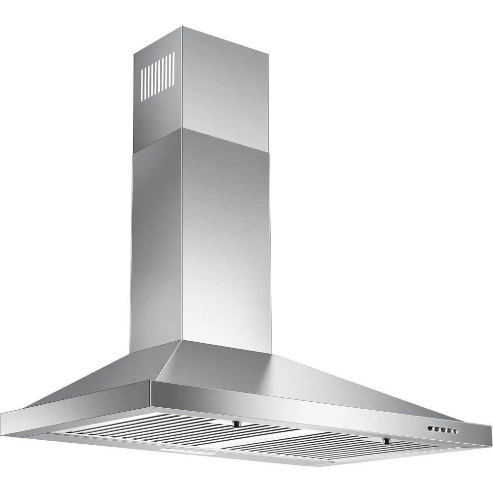 24 Inch Range Hood, Wall Mount Vent Hood in Stainless Steel with Ducted/Ductless Convertible Duct, 3 Speed Exhaust Fan