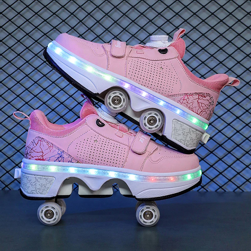 

LED Light Deform Wheel Skates Roller Skate Shoes With 4-Wheel Deformation Parkour Runaway Sneakers Children Adult Rounds Walk