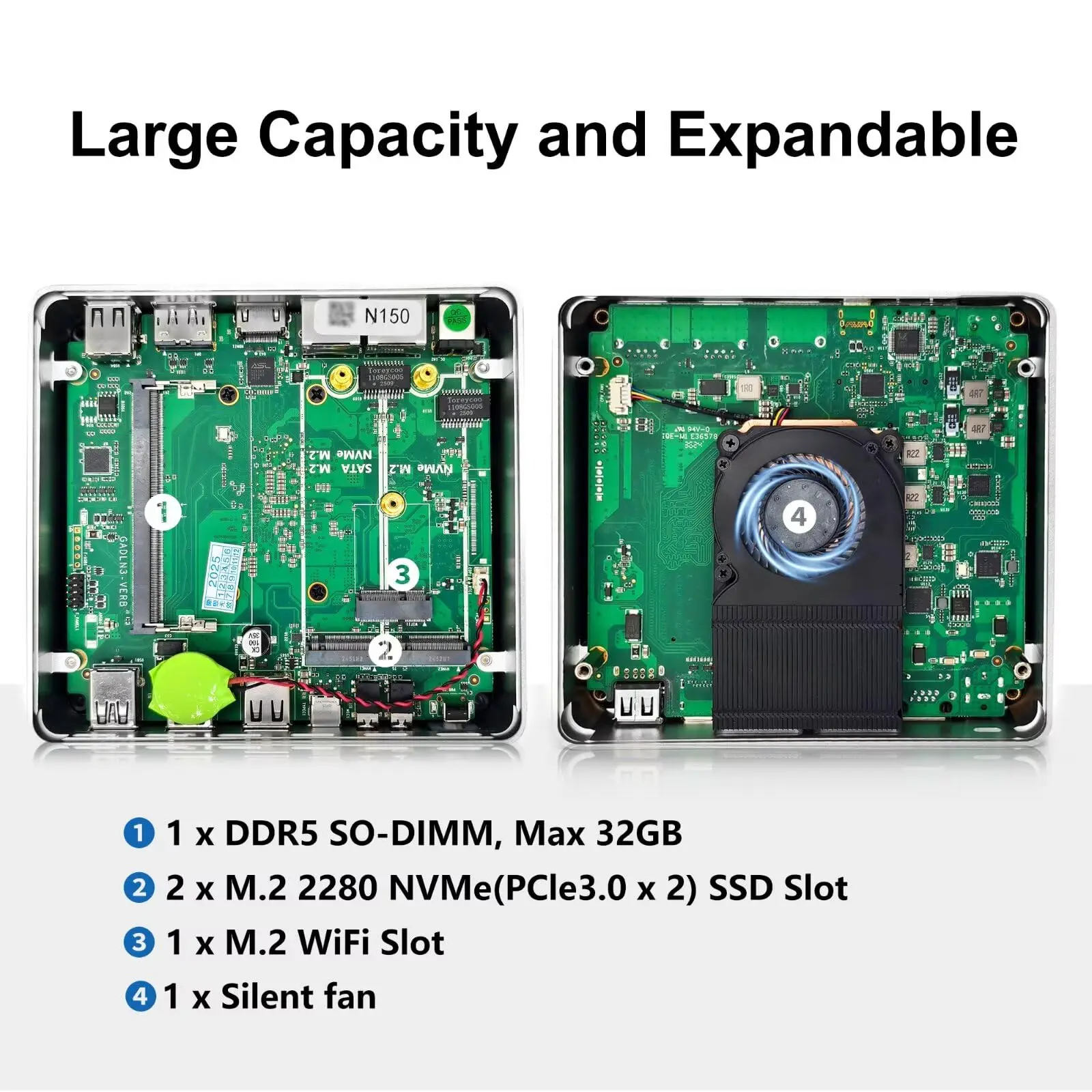 MNBOXCONET Office Mini PC N100,Micro Computer Desktop 2 x i226V 2.5GbE LAN,DDR5 16GB RAM 256GB SSD,Supporto Win/Linux,WiFi6+BT5.2