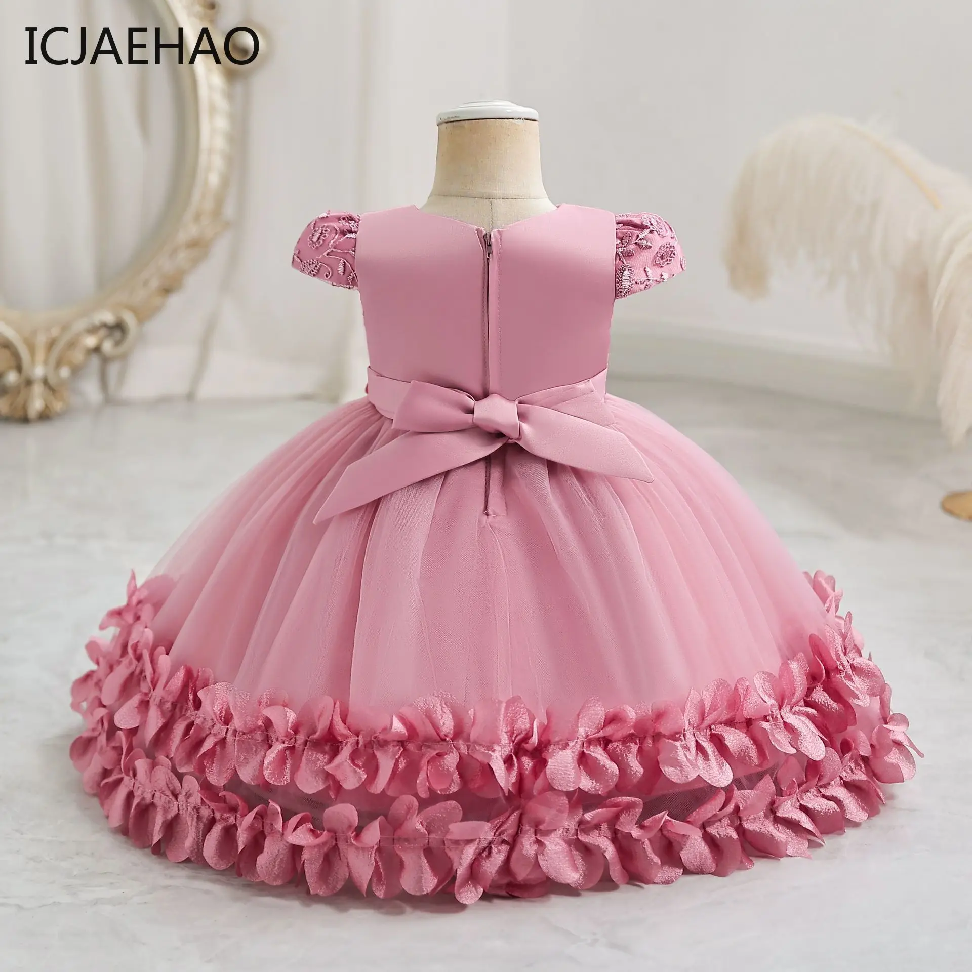 ICJAEHAO Flower Princess Dress For Girls 0 to 12 months Cute Bowknot Petal Clothes Baby Girl Gowns Prom Summer clothes for girls