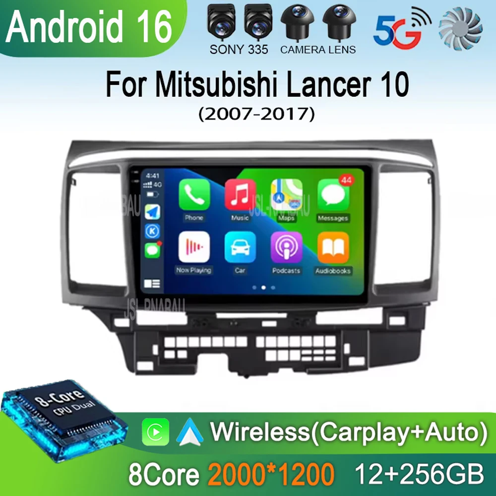 Android 16 Car Radio For Mitsubishi Lancer 10 CY 2007 - 2017 Multimedia Video Player 2 Din WIFI+4G Navigation GPS Stereo Carplay