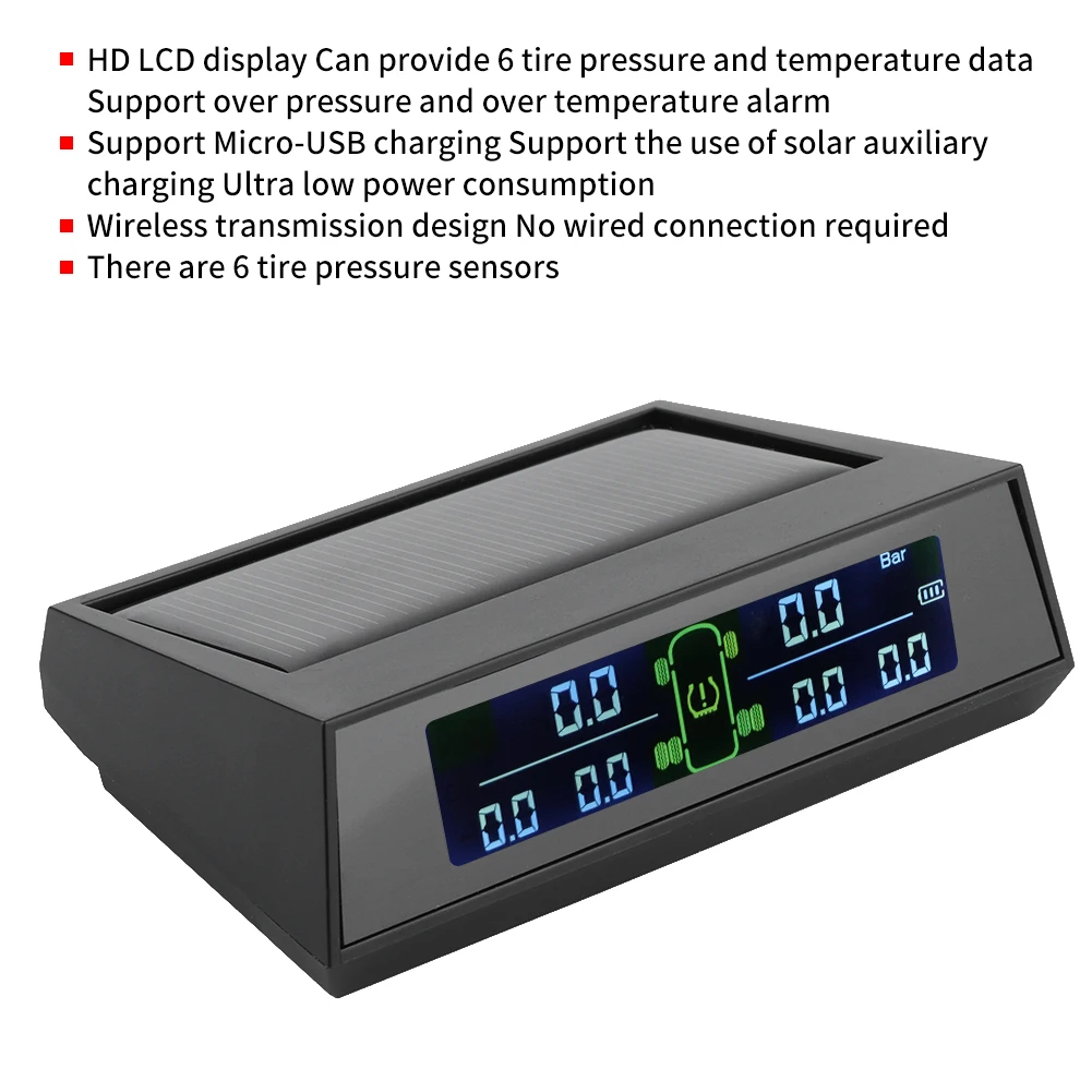 Tire Pressure Monitor System Solar Powered TPMS Detector with LCD 6 External Sensor for RV Truck  Large SUV Big G Pickup