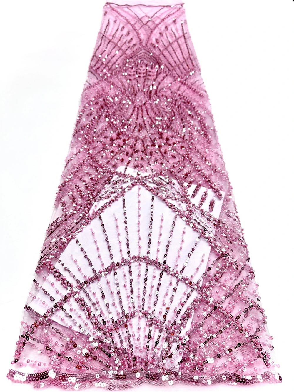 

African Sequins Beaded Groom Lace Fabric High Quality French Tulle Lace Fabric Embroidery Nigerian Lace Fabrics Dress Sewing